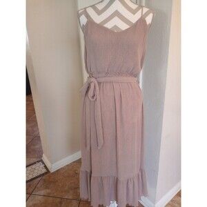 Sweet Wanderer Taupe Beige Crinkled Material Flowy Dress Size L. Lined